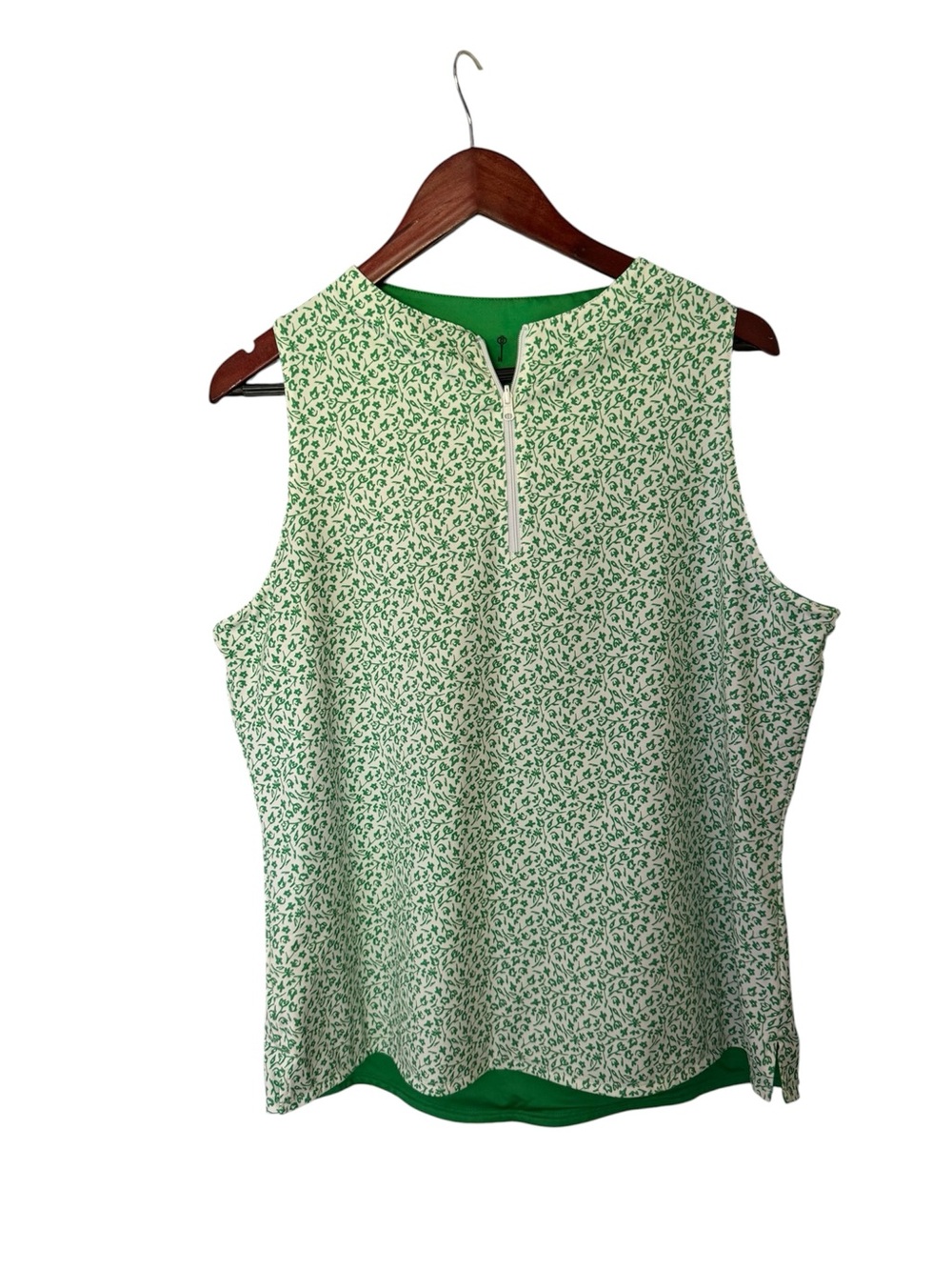 Belyn Key Green Micro Floral Zip-Front Sleeveless blouse